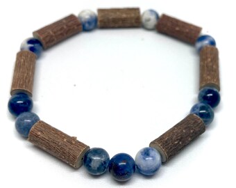 Bracelet en sodalite noisette et pierres précieuses 6 mm