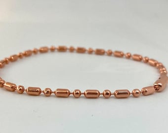Genuine 100 % Solid Copper Bracelet Chain , BallChain Bracelet or Anklet, Genuine Copper Chain Bracelet 2.4mm Minimalist Chain