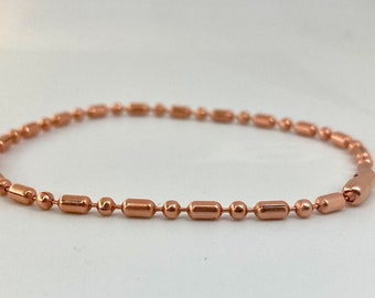 Massief koperen kogelkettingarmband of -enkelband, minimalistisch, 2,4 mm