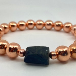 8mm beads Genuine 100 % Solid Copper Bracelet or Anklet, Genuine Copper with raw tourmaline