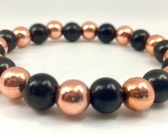 8mm beads Genuine 100 % Solid Copper Bracelet Anklet with real shungite from karelia russia, Genuine Copper