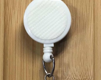Interchangeable or Replaceable White Badge Reel with Hook and Loop Belt or Swivel Clip