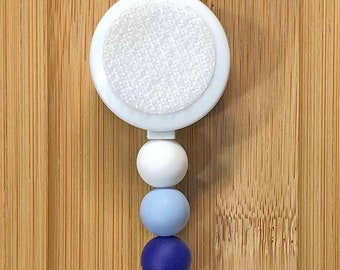 Interchangeable Badge Reel With White and Blue Silicone Beads - With or Without Loop and Hook