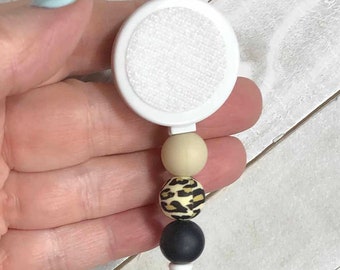 Animal Print Beads Interchangeable Badge Reel - Silicone Beads - Replacement - With or Without Hook and Loop