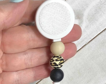 Leopard Print Silicone Bead Badge Reel - Interchangeable Topper