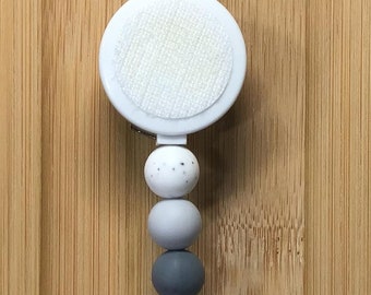 Interchangeable Badge Reel Gray Beads Hook and Loop - FREE Badge Topper