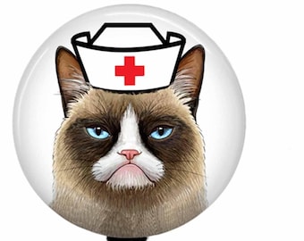 RN Grumpy Cat Badge Reel & Stethoscope ID Tag Set