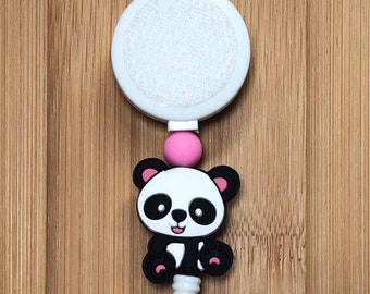 Interchangeable Panda Badge Reel: Pink Ears, Alligator or Belt Clip
