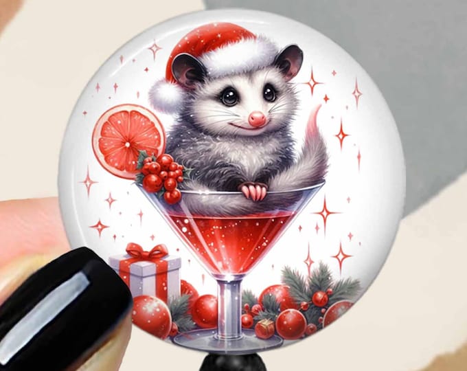 Featured listing image: Christmas Mouse Badge Reel: Martini Glass Holiday Fun