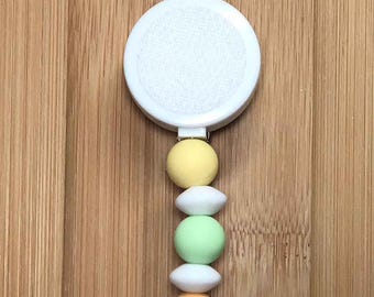 Interchangeable Badge Reel With Pastel Silicone Beads With or Without Hook & Loop