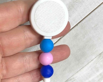 Interchangeable Silicone Bead Badge Reel: Blue & Pink, FREE Topper