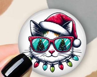 Christmas Cat Badge Reel Topper: Santa Hat Swappable Accessory