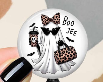 Halloween Boo Jee Ghost Badge Reel 1.75" Mylar Button