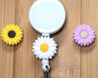 Sunflower Interchangeable Badge Reel Holder with Beads - 3 Color Options