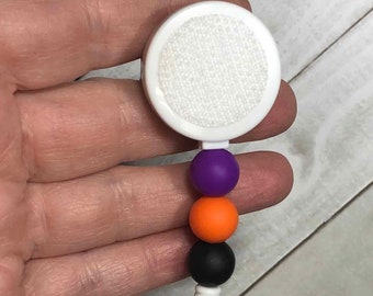 Halloween Silicone Bead Badge Reel: Purple, Orange & Black