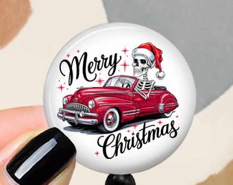 Christmas Badge Reel Skeleton 1.75" Top
