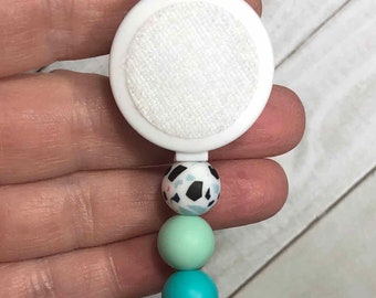 Beaded Badge Reel: Terrazzo, Mint & Turquoise Silicone Beads