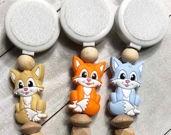 Cat Badge Reel: Silicone Bead with Wood Accents, Interchangeable Topper