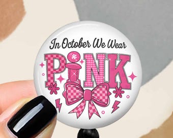 Pink Ribbon Badge Reel Breast Cancer Awareness 1.75" Mylar Button