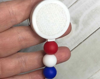 Interchangeable Badge Reel With Silicone Beads Red White and Blue Beads