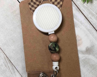 Camo Beaded Badge Reel: Interchangeable ID Holder, Nurse Gift