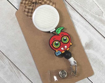 Apple Silicone Bead Interchangeable Badge Reel, Teacher Retractable Badge Holder