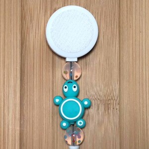 Turtle Badge Reel: Confetti Beads, Interchangeable Topper