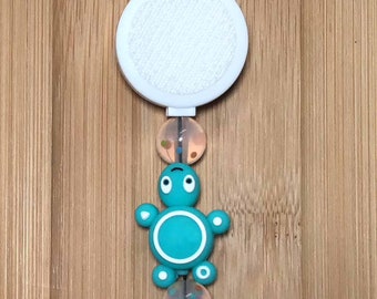 Turtle Badge Reel: Confetti Beads, Interchangeable Topper