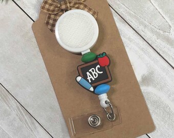 Interchangeable Badge Reel Teacher ID Clip Holder- ABC Bead