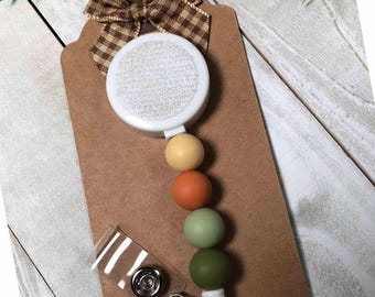 Interchangeable Beaded Badge Reel Earthtone Beads