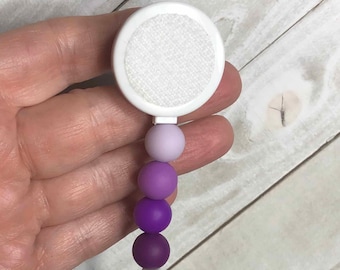 Purple Beads Interchangeable Badge Reel With Bonus of Free Badge Topper, Silicone Beaded Badges