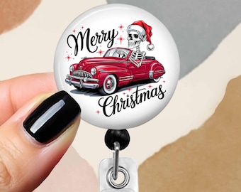 Christmas Badge Reel Skeleton 1.75" Top