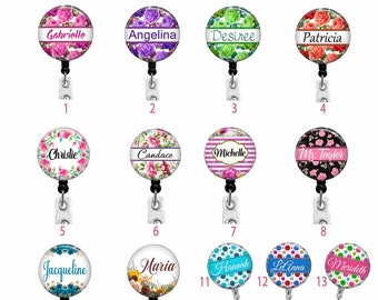 Custom Floral Badge Reel with 15 Designs - Personalized ID Holder - Name Clip - Retractable Lanyard - Stethoscope Tag - 901L