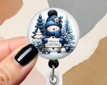 Christmas Snowman Badge Reel 1.75" Mylar Button