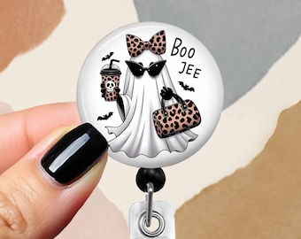 Halloween Boo Jee Ghost Badge Reel 1.75" Mylar Button