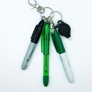 Mini Sharpie Badge Reel Add-on Green Set Includes Sharpie Mini RSVP Pentel Pen Dry Erase Marker & LED, Nurse Badge Reel Clip-ons