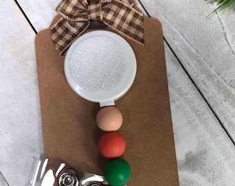 Interchangeable Badge Reel Peach Coral Green Beads Hook and Loop - FREE Badge Topper