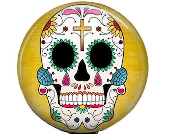 Sugar Skull Badge Reel, Day of the Dead Retractable ID Holder