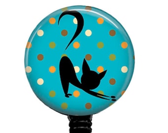 Polka Dot Cat Badge Reel: Teacher, Vet Tech, Nurse Gift