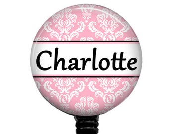 Personalized Retractable Badge Reel: Floral ID Holder, RN, Medical