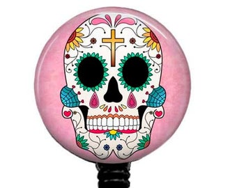 Sugar Skull Badge Reel: Day of the Dead, Retractable ID Card Holder