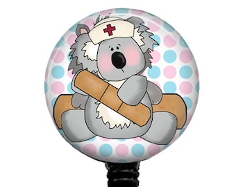 Pediatric Nurse Badge Reel: Bear Stethoscope Tag, Retractable ID Clip