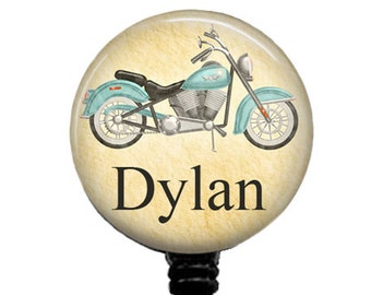 Personalized Motorcycle Badge Reel: Retractable Carabiner ID Tag
