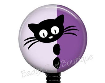 Kitty Peeking Cat Badge Reel: Nurse, Vet Tech ID Holder