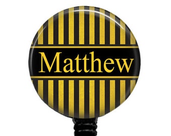 Personalized Black & Gold Badge Reel: Stethoscope Tag, Carabiner