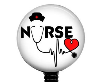 Stethoscope Heart Line Nurse Badge Reel: RN Medical ID Tag