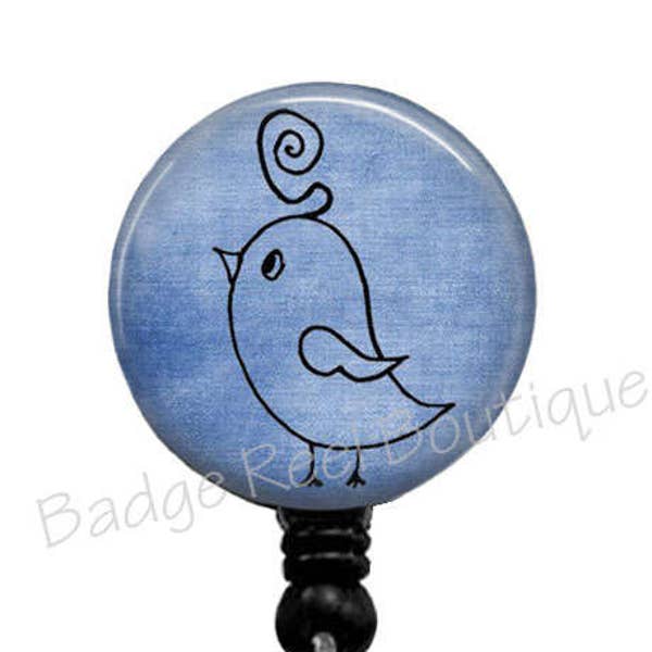 Blue Bird Badge Reel, Retractable Badge Holder, Nurse Badge Holder, Name Clip, Stethoscope ID Tag, Whimsical Bird Name Tag, 175B