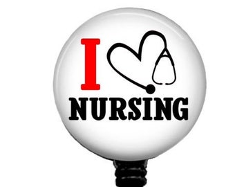 I Love Nursing Badge Reel: Stethoscope Heart, Nurse Gift