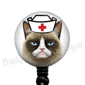 RN Grumpy Cat Badge Reel, Nurse Grumpy Cat Badge Holder, Retractable Badge Reel, ID Badge Reel, Nurse Badge Reel, Name Badge Reel, 256B image 1