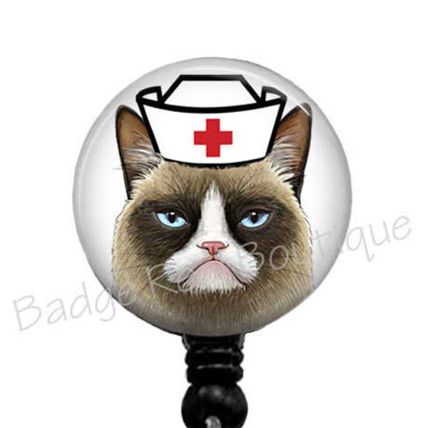 RN Grumpy Cat Badge Reel, Nurse Grumpy Cat Badge Holder, Retractable Badge Reel, ID Badge Reel, Nurse Badge Reel, Name Badge Reel, 256B